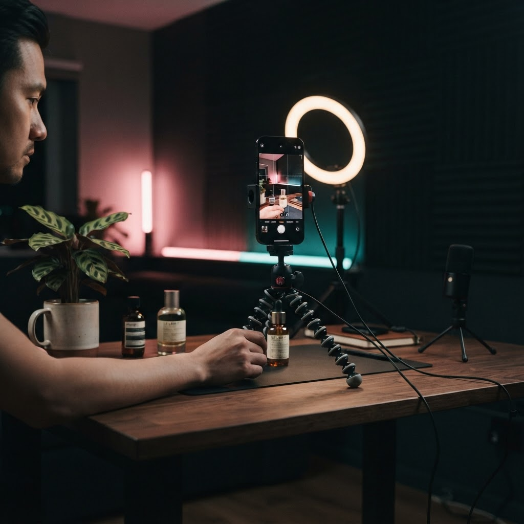Setup de gravação de vídeos curtos para o TikTok Shop